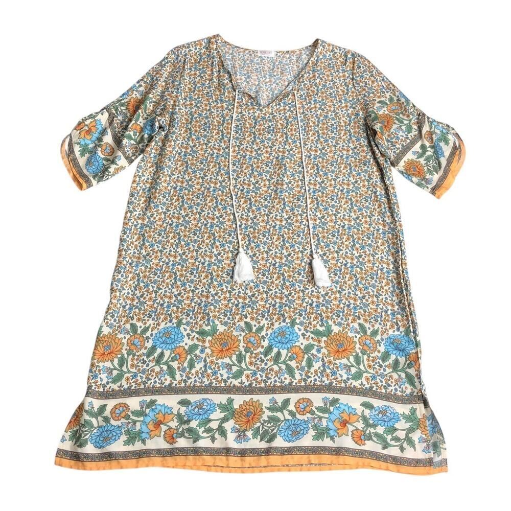 Halife Dress Women M Floral Tunic Cover Up Tassel Gypsy Cottagecore Boho Western